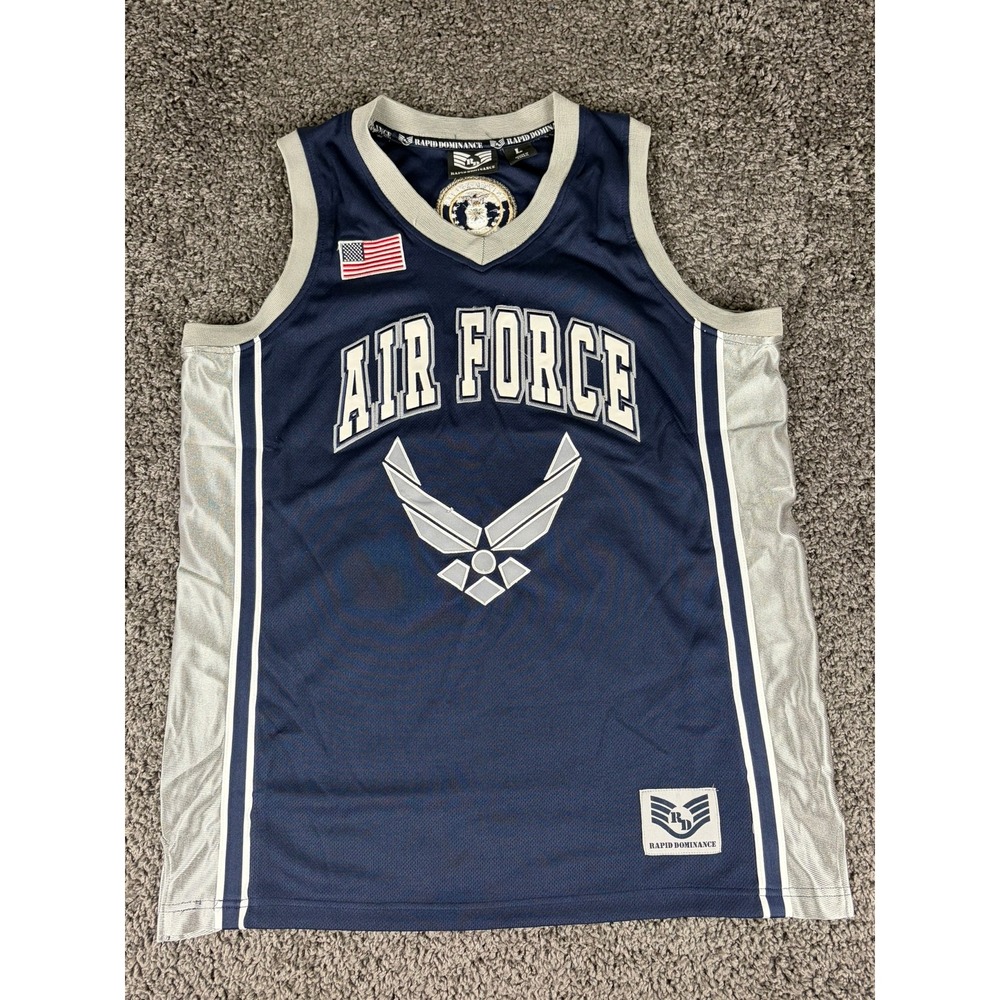 Rapid Dominance US Air Force Basketball Jersey Navy Blue Silver Mens Large L